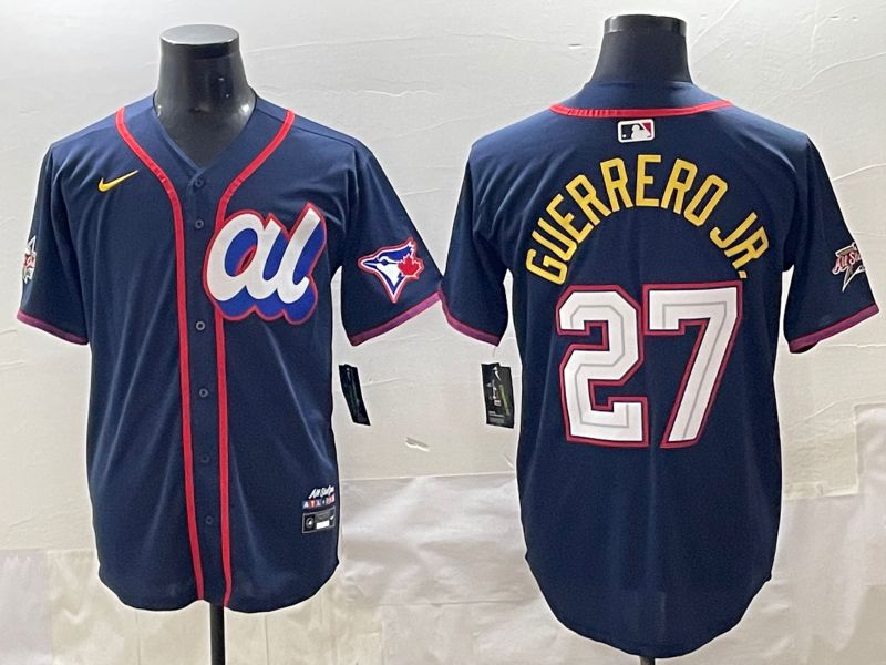 Men 2025 Toronto Blue Jays 27 Guerrero jr Blue All star Blank Blue Nike MLB Jersey style 1
